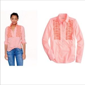 J. Crew Pink Pinstripe Embroidered Button Up